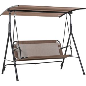 Outsunny Dondolo da Giardino Terrazza 3 Posti con Tettuccio Parasole Regolabile, Metallo e Texteline 172x110x155cm Marrone