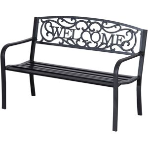 Outsunny Panca da Esterno Sedia da Giardino 2 Posti in Metallo Nero, Design Vintage, 127x60x87cm