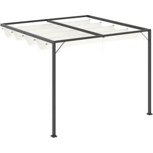 Outsunny Gazebo Pergola 3x3m da Giardino in Metallo con Tettuccio Scorrevole Bianco Crema, Pergola da Giardino a Parete