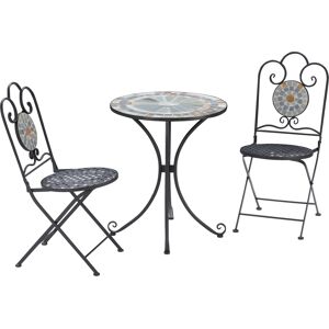 Outsunny Set da Giardino 3 Pezzi, 2 Sedie Pieghevoli Salvaspazio e 1 Tavolo con Motivi a Mosaico per Interni ed Esterni, Grigio Scuro