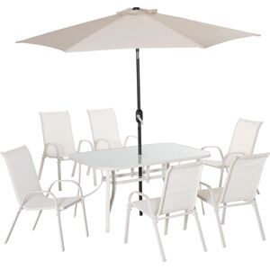 Outsunny Set Mobili da Giardino 8 Pezzi, Tavolo da Giardino con Sedie, Ombrellone con Inclinazione Regolabile, in Alluminio, Bianco Crema