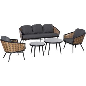 Outsunny Set Mobili da Giardino 5 Pezzi in Rattan, Salottino Esterno Elegante con Divano 3 Posti, 2 Poltrone, 2 Tavolini, Cuscini Comodi - Design Innovativo