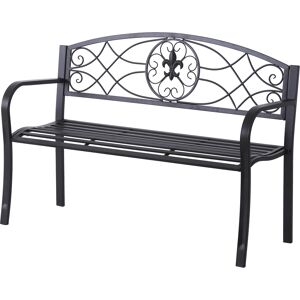 Outsunny Panchina da Giardino 2 Posti, Design Floreale, Ergonomica, con Braccioli, in Metallo, Nero, 129x50x91cm