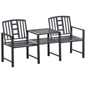 Outsunny Panchina da Giardino Moderna 2 Posti con Tavolino e Foro per Ombrellone Arredamento da Esterno 165x56x85.5cm Nero