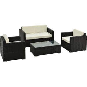 Outsunny Set da Giardino 4 Pezzi in Rattan PE e Metallo, Salotto con Divano a 2 Posti, Salotto Giardino Nero