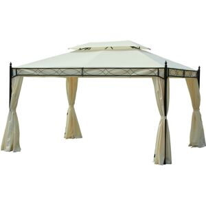 Outsunny Gazebo da Giardino 3x4m in Metallo con Doppio Tetto 4 Tende Laterali Crema