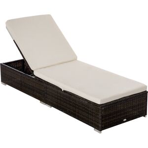 Outsunny Lettino Prendisole in Rattan PE con Schienale Reclinabile su 5 Posizioni, 195x68x30cm, Marrone