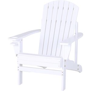 Outsunny Sedia da Giardino Adirondack in Legno Bianco, Con Porta Bicchieri, Impermeabile e Anti-Muffa, 97x72.5x93cm