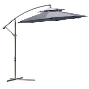 Outsunny Ombrellone a Braccio con Tettuccio Regolabile a 2 Livelli e Base a Croce, Φ267x265cm, Grigio