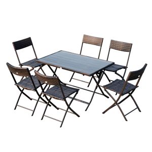 Outsunny Set Tavolo e Sedie da Giardino 7pz Tavolo da Giardino con 6 Sedie Pieghevoli Mobili da Esterno Polyrattan