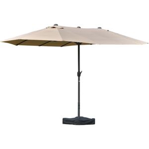 Outsunny Ombrellone da Giardino Doppio 460x270cm Apertura a Manovella, Base a Croce e Zavorra, Acciaio e Poliestere Khaki