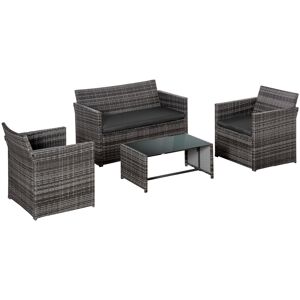 Outsunny Set 4 P.zi Mobili da Giardino in Rattan (PE), Salotto da Esterni con Tavolo, 2 Sedie, Divano due posti, Grigio