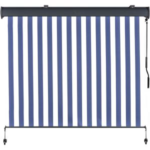 Outsunny Tenda Avvolgibile a Rullo da Esterno, Impermeabile, Funzionamento Manovella, Colore: Bianco e Blu, 250 x 200 cm