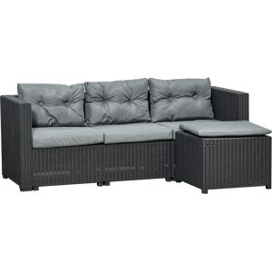 Outsunny Set Mobili da Giardino in Rattan PE Divano 3 Posti e Poggiapiedi/Tavolino, Cuscini Sfoderabili, Nero Grigio