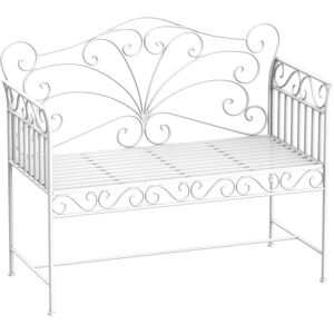 Outsunny Panchina Biposto da Giardino Stile Romantico Ferro 113.5 x 50 x 93.5cm Bianco