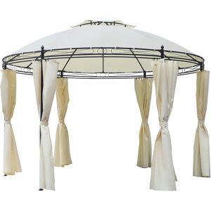 Outsunny Gazebo da Giardino Rotondo con Doppio Tettuccio, Cinghie e Tende, Ø350x275cm, Bianco