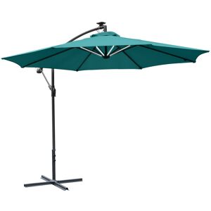 Outsunny Ombrellone da Giardino a Braccio con Manovella e 8 Strisce LED a Energia Solare Φ295x245cm, Verde