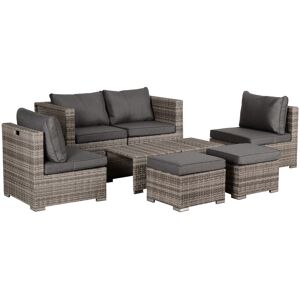 Outsunny Salotto da Esterno in Rattan PE da 8 Pezzi, Set Mobili da Giardino Salvaspazio con Poltrone, Tavolini e Sgabelli, Grigio