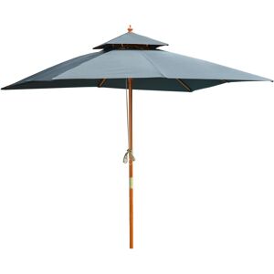 Outsunny Ombrellone da Giardino 3x3m, 8 Stecche in Bamboo, Copertura Parasole a 2 Livelli, Resistente, Grigio