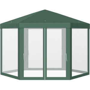 Outsunny Gazebo Esagonale da Giardino con 6 Zanzariere in Ferro Poliestere Verde