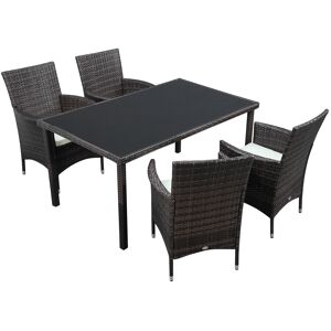 Outsunny Mobili da Giardino Set 5 Pezzi in Rattan, 4 Sedie e 1 Tavolo con Piano in Vetro Temperato