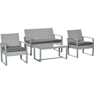 Outsunny Salotto da Giardino in Rattan, Set Mobili da Esterno con Divano da Giardino e Poltrona da Esterno, Grigio