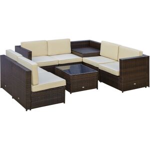 Outsunny Set da Giardino 8 Pezzi con 4 Poltrone, 2 Poltrone Angolari e 2 Tavolini per Giardino in Rattan Marrone