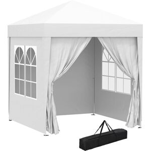 Outsunny Gazebo Pieghevole Pop Up 2x2 m con 4 Pareti Rimovibili in Poliestere e Acciaio, Bianco