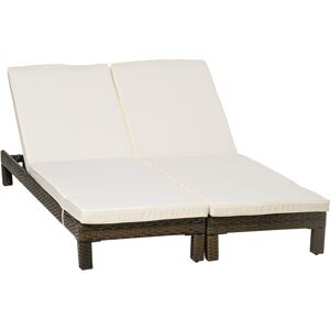 Outsunny Set 2 Lettini Prendisole in Rattan PE con Cuscino e Schienale 5 Reclinazioni, 196x60x22cm