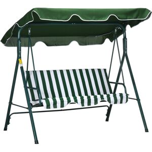 Outsunny Dondolo da Giardino 3 Posti in Acciaio e Teslin con Tetto Parasole, 172x110x153 cm, Bianco e Verde