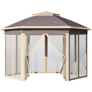 Outsunny Gazebo Pieghevole da Giardino con Zanzariera e Doppio Tetto 405x340x285 cm, Beige