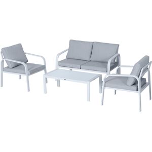 Outsunny Set Mobili da Giardino 4 Pezzi con 2 Sedie, 1 Divano a 2 Posti e 1 Tavolino da Caffè in Alluminio e Poliestere, Bianco e Grigio