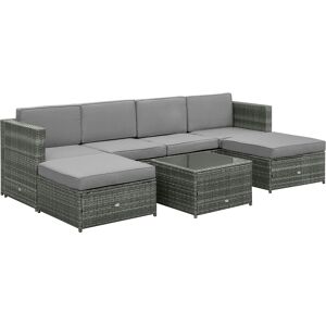 Outsunny Set Mobili da Giardino 7 Pezzi in Rattan e Acciaio, Salotto da Esterno con Tavolo, Poltrone e Pouf, Grigio