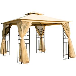 Outsunny Gazebo da Esterno o Giardino 3x3m con Zanzariera, Telaio in Acciaio e Doppio Tettuccio, Beige