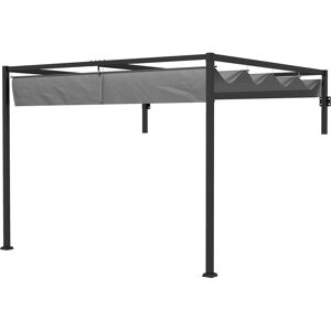 Outsunny Pergola Gazebo 3x4 m con Tettuccio Retrattile e Fori di Drenaggio, in Acciaio e Poliestere, Grigio