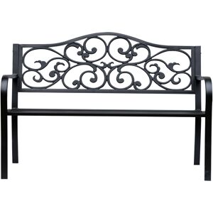 Outsunny Panchina da Giardino 2 Posti con Schienale Decorato in Ghisa e Metallo, 127x60x89cm, Nero