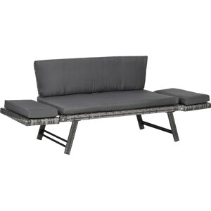 Outsunny Divano da Giardino 2 Posti in Rattan con Imbottitura e Braccioli Ribaltabili, 129x63x67cm, Grigio