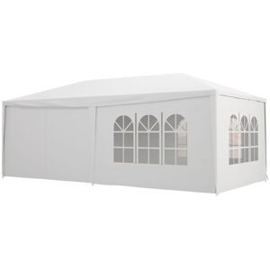 Outsunny Gazebo Tendone per Feste 6x3m con Pareti Laterali Rimovibili, Porte e Finestre, Bianco