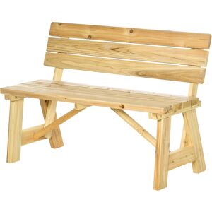 Outsunny Panchina da Giardino in Legno 2 Posti a Doghe con Schienale Alto, 116x56x80cm, Colore Naturale