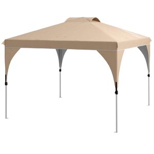 Outsunny Gazebo da Giardino 3x3 m Pieghevole con Altezza Regolabile e Borsa di Trasporto con Ruote, Beige