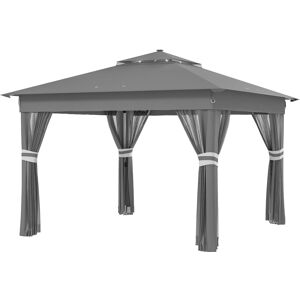 Outsunny Gazebo da Giardino ad Altezza Regolabile con Luci LED, in Acciaio e tessuto Oxford, 336x336x250-270 cm, Grigio