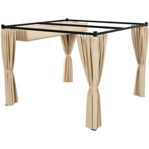 Outsunny Pergola da Giardino con Tetto Retrattile e Tende, in Metallo e Poliestere, 300x300x227 cm, Beige