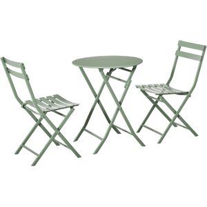 Outsunny Set da Giardino 3 Pezzi Pieghevoli in Acciaio, 2 Sedie 42x50x81 cm e Tavolino Ø60x71 cm, Verde