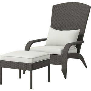 Outsunny Sedia da Giardino con Poggiapiedi e Cuscini Imbottiti, in Rattan e Acciaio, 64x82x89 cm, Grigio e Crema