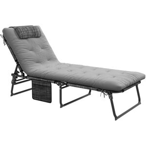 Outsunny Lettino da Giardino Pieghevole e Reclinabile con Tasca Laterale, 68x189x30 cm, Nero e Grigio