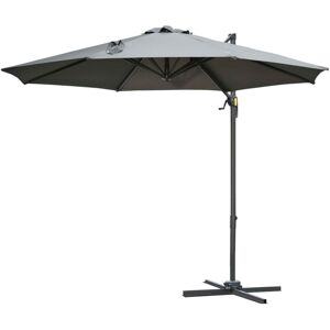 Outsunny Ombrellone da Giardino a Manovella e a 8 Stecche con Angolazione Regolabile, Ø2.95x2.5 m, Grigio