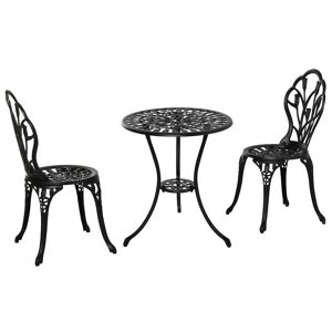 Outsunny Set da Giardino 3 Pezzi in Alluminio con 2 Sedie 42.5x47.5x89 cm e Tavolino Rotondo Ø60x67 cm, Nero