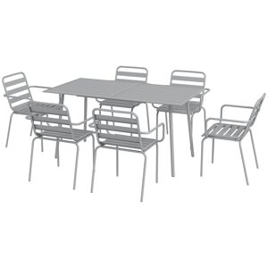 Outsunny Set da Giardino 7 Pezzi in Acciaio con 6 Sedie Impilabili e Tavolo da Pranzo, Grigio Chiaro