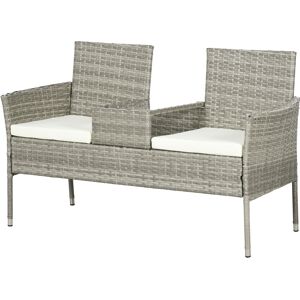 Outsunny Divanetto per Esterni 2 Posti con Tavolino da Caffè, in Acciaio e Rattan PE, 137x59x82 cm, Grigio e Crema