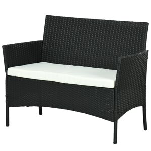 Outsunny Divano da Giardino a 2 Posti con Cuscino e Braccioli in Rattan PE e Acciaio, 100x54x80cm, Nero